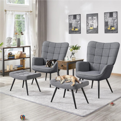 Křeslo s podnožkou 614002 dark gray, čalouněné, kovové, šedé - A
