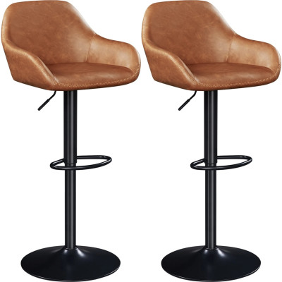 Sada 2 barových židlí 612654 retro brown, z umělé kůže a kovu - B