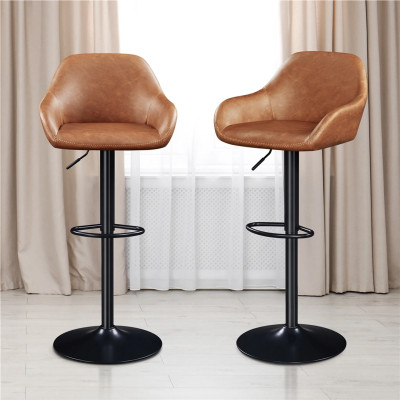 Sada 2 barových židlí 612654 retro brown, z umělé kůže a kovu - B