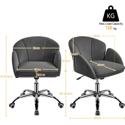 Kancelářská židle 592424 dark gray, do 136 kg, s područkami - N