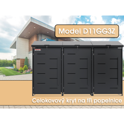 Přístřešek na popelnice D04GW3, na 3 popelnice, celokovový kryt