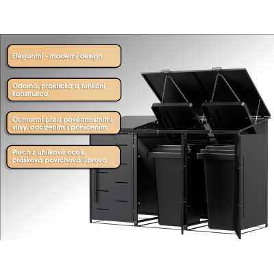 Přístřešek na popelnice D04GW3, na 3 popelnice, celokovový kryt