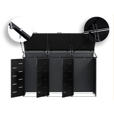 Přístřešek na popelnice D04GW3, na 3 popelnice, celokovový kryt