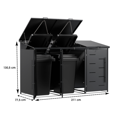 Přístřešek na popelnice D04GW3, na 3 popelnice, celokovový kryt