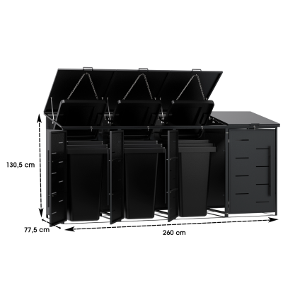 copy of Přístřešek na popelnice D04GW3, na 3 popelnice, celokovový kryt, moderní, antracit/hnědý - N