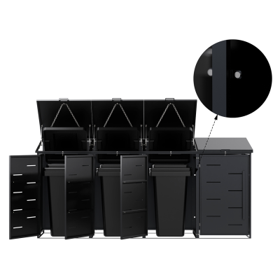 copy of Přístřešek na popelnice D04GW3, na 3 popelnice, celokovový kryt, moderní, antracit/hnědý - N