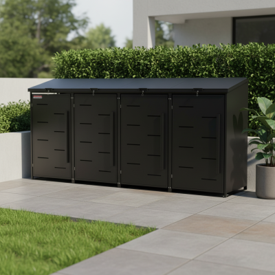 copy of Přístřešek na popelnice D04GW3, na 3 popelnice, celokovový kryt, moderní, antracit/hnědý - N