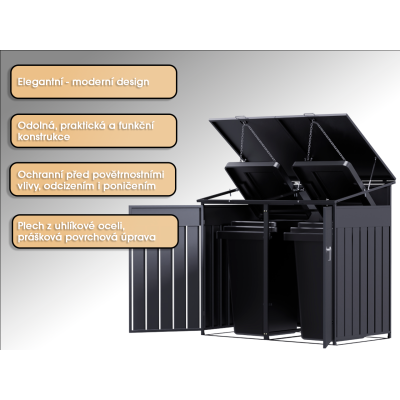 Přístřešek na popelnice D04GW3, na 3 popelnice, celokovový kryt