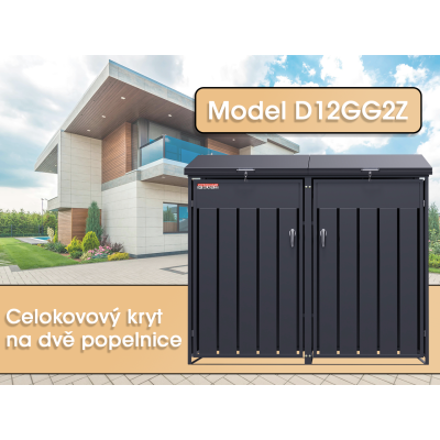 Přístřešek na popelnice D04GW3, na 3 popelnice, celokovový kryt