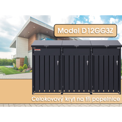 copy of Přístřešek na popelnice D04GW3, na 3 popelnice, celokovový kryt, moderní, antracit/hnědý - N
