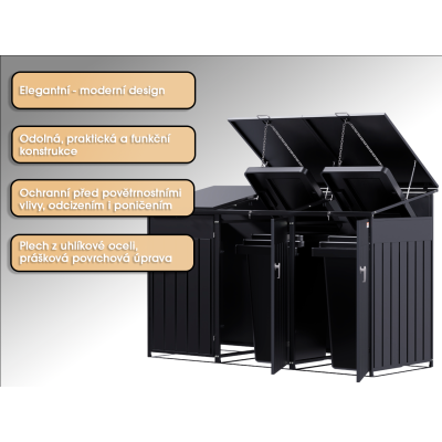 Přístřešek na popelnice D04GW3, na 3 popelnice, celokovový kryt