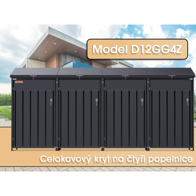 copy of Přístřešek na popelnice D04GW3, na 3 popelnice, celokovový kryt, moderní, antracit/hnědý - N