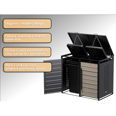 copy of Přístřešek na popelnice D04GW3, na 3 popelnice, celokovový kryt, moderní, antracit/hnědý - N