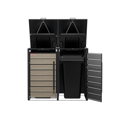 copy of Přístřešek na popelnice D04GW3, na 3 popelnice, celokovový kryt, moderní, antracit/hnědý - N