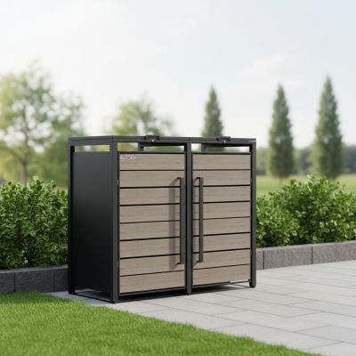 copy of Přístřešek na popelnice D04GW3, na 3 popelnice, celokovový kryt, moderní, antracit/hnědý - N