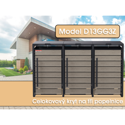 copy of Přístřešek na popelnice D04GW3, na 3 popelnice, celokovový kryt, moderní, antracit/hnědý - N
