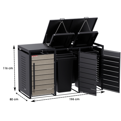 Přístřešek na popelnice D04GW3, na 3 popelnice, celokovový kryt