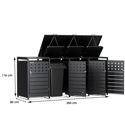 Přístřešek na popelnice D04GW3, na 3 popelnice, celokovový kryt