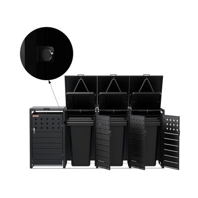 Přístřešek na popelnice D04GW3, na 3 popelnice, celokovový kryt