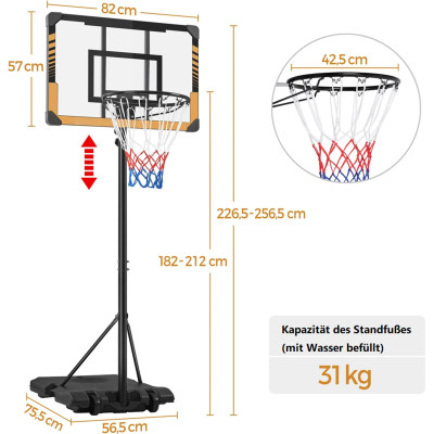 Basketbalový koš 592478 brown, mobilní, 226,5-256,5 cm - B