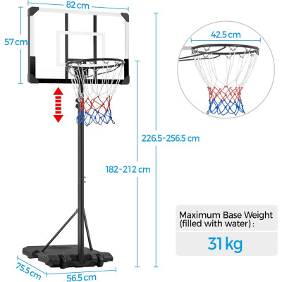 Basketbalový koš 592487 black/white, 226.5 - 256.5 cm - A