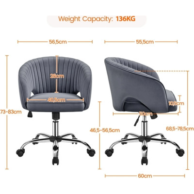 Kancelářská židle 592614 dark gray, otočná o 360°, funkce houpání, područky, šedá - A