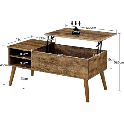 Konferenční stolek 612584 rustic brown, 100 x 48 x 45 cm, rustikální hnědá - B