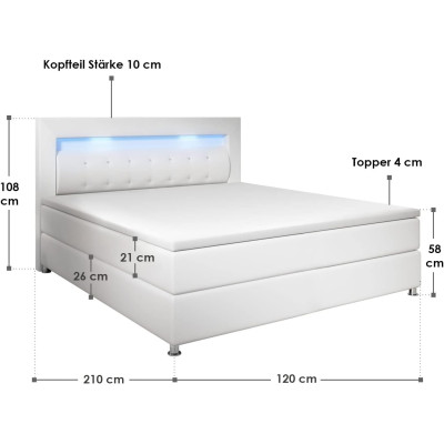 Pružinová postel Montana 29045, 120x200 cm, vč. topperu, matrace s pružinovým jádrem, bílá - B Pružinová postel Montana 29045, 120x200 cm, vč. topperu, matrace s pružinovým jádrem, bílá - B