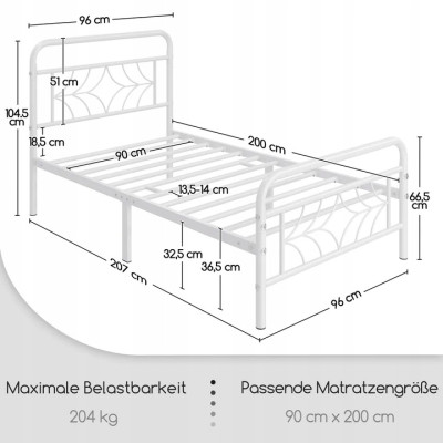 Kovový rám postele 614202 white, 90 x 200 cm, bílý - B Kovový rám postele 614202 white, 90 x 200 cm, bílý - B