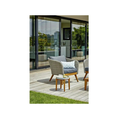 Kulatý zahradní odkládací stolek, šedo-hnědý - B