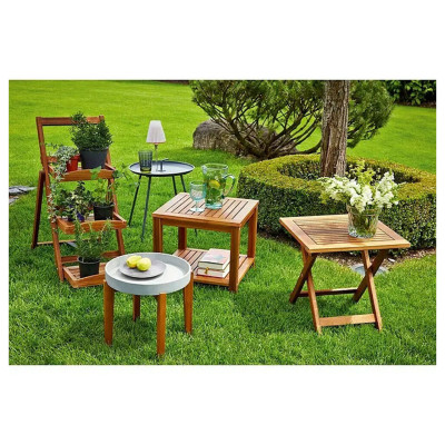 Kulatý zahradní odkládací stolek, šedo-hnědý - B