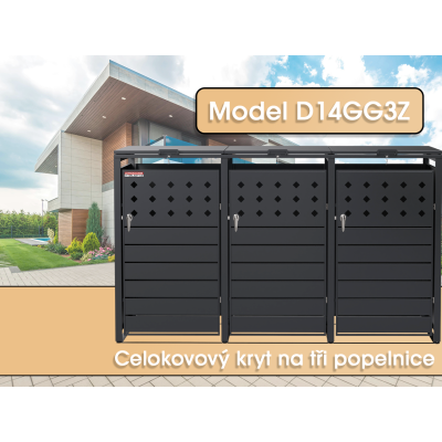 copy of Přístřešek na popelnice D04GW3, na 3 popelnice, celokovový kryt, moderní, antracit/hnědý - N