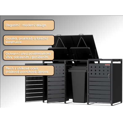 copy of Přístřešek na popelnice D04GW3, na 3 popelnice, celokovový kryt, moderní, antracit/hnědý - N