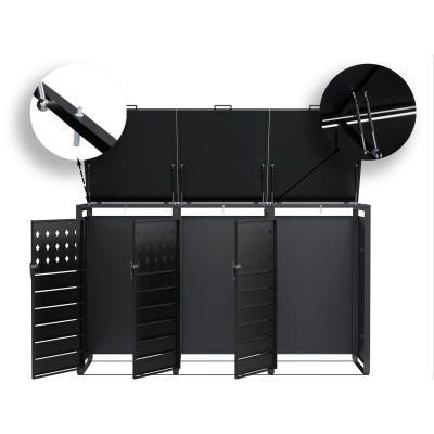 copy of Přístřešek na popelnice D04GW3, na 3 popelnice, celokovový kryt, moderní, antracit/hnědý - N