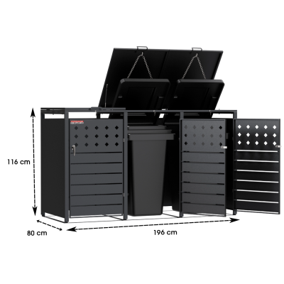 Přístřešek na popelnice D04GW3, na 3 popelnice, celokovový kryt