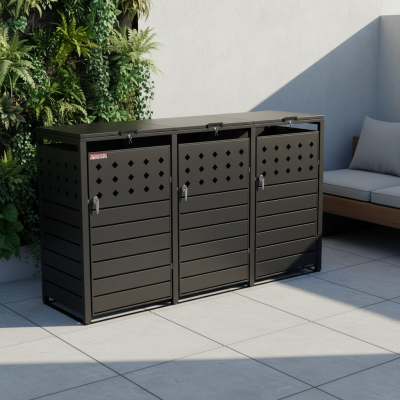 Přístřešek na popelnice D04GW3, na 3 popelnice, celokovový kryt