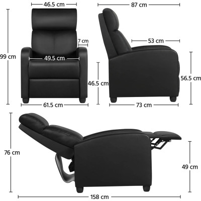 Černé polohovací křeslo 614490 black, 87 x 61,5 x 99 cm - B Černé polohovací křeslo 614490 black, 87 x 61,5 x 99 cm - B