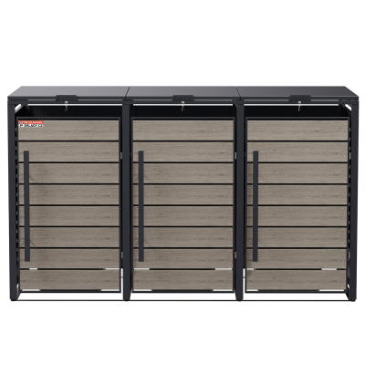 copy of Přístřešek na popelnice D04GW3, na 3 popelnice, celokovový kryt, moderní, antracit/hnědý - N