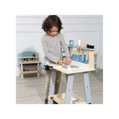 Dřevěný dílenský stůl ECOTOYS, s nářadím a 32 prvky - N