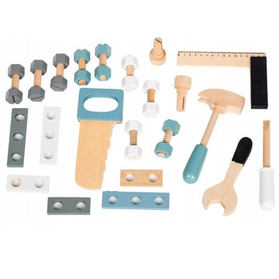 Dřevěný dílenský stůl ECOTOYS, s nářadím a 32 prvky - N