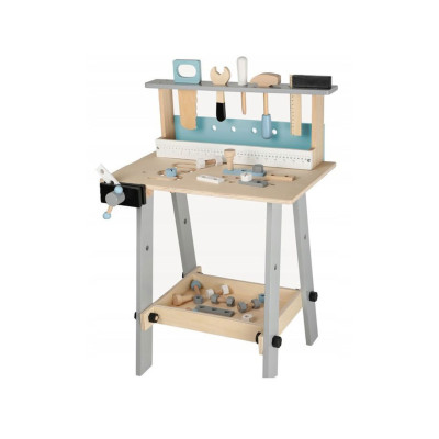 Dřevěný dílenský stůl ECOTOYS, s nářadím a 32 prvky - N