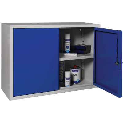 Plechová závěsná skříňka, 1 police, šedo/modrá - B