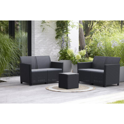 Sedací souprava Marie polyratanový, černý - A