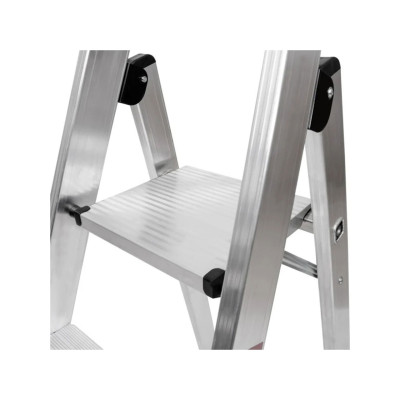 Štaflový žebřík STIER 4 schody, jednostranný přístup, stříbrný - A
