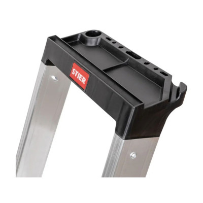 Štaflový žebřík STIER 4 schody, jednostranný přístup, stříbrný - A