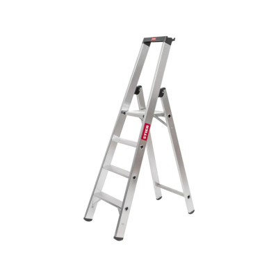 Štaflový žebřík STIER 4 schody, jednostranný přístup, stříbrný - A