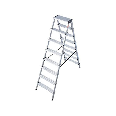 Štaflový žebřík STIER 2 x 8 schodů, stříbrný - A