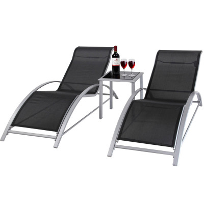 Zahradní lehátka a hliníkový stůl, 2 kusy, černé - A
