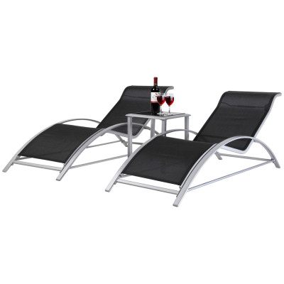 copy of Zahradní lehátka a hliníkový stůl, 2 kusy, černé - B