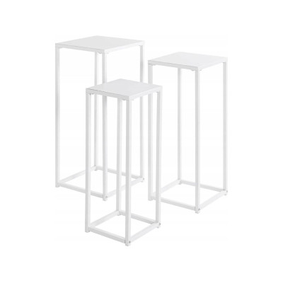 Sada 3 bílých kovových květinových sloupů, bílé - B